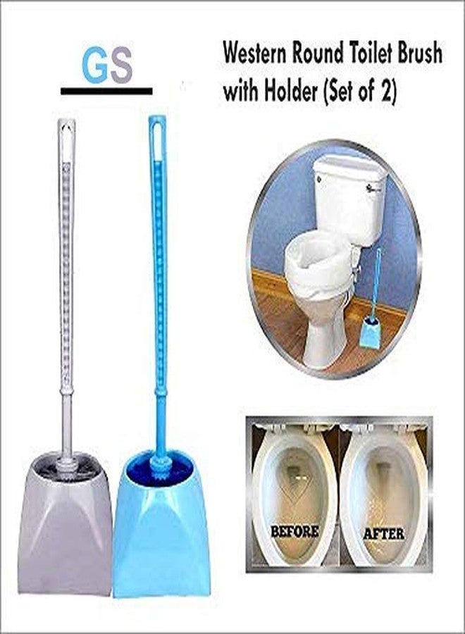 Vararo Western Round Toilet Brush with Holder Set,Toilet Bowl Scrubbing Brush, Wall Mountable/Floor Standing, Polypropylene Strong Bristle Brush for Easy Cleaning (Random Colours, Large) - Set of 2 - Image 3